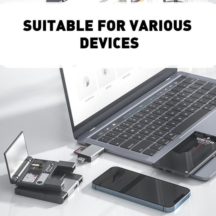 7 in 1 OTG SD Card Reader USB Type-C Adapter TF SD SIM PIN Storage Box(Black) by buy2fix
