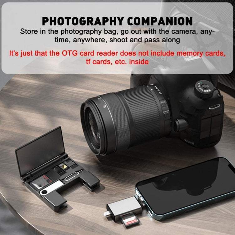 7 in 1 OTG SD Card Reader USB Type-C Adapter TF SD SIM PIN Storage Box(Black) by buy2fix
