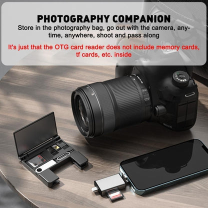 7 in 1 OTG SD Card Reader USB Type-C Adapter TF SD SIM PIN Storage Box(Black) by buy2fix