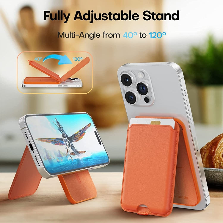 For IPhone 15 / 14 / 13 Series MagSafe Wallet Card Holder With Adjustable Stand(Brown) - Adhesive Card Holders by buy2fix | Online Shopping UK | buy2fix