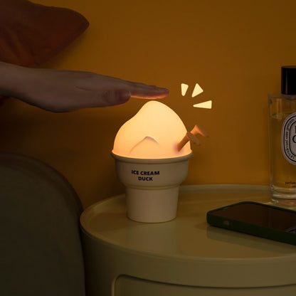 Ice Cream Duck Cartoon Night Light Bedroom USB Charging Ambient Lamp(Yellow And White) by buy2fix