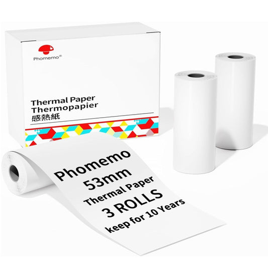 Phomemo 3rolls /Box 53mm Writing Quick-Drying Thermal Paper 10-Year Long-Lasting For M832 / M833 / M834 / M835 Printer by buy2fix