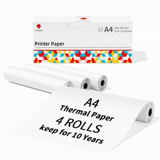 Phomemo 4rolls /Box A4 Writing Quick-Drying Thermal Paper 10-Year Long-Lasting For M832 / M833 / M834 / M835 Printer by buy2fix