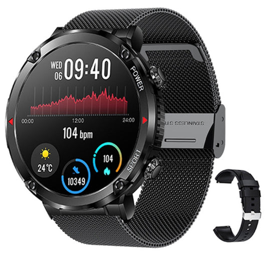 T30 1.6-inch Outdoor Sports Waterproof Smart Music Bluetooth Call Watch, Color: Black Net+Silicone by buy2fix