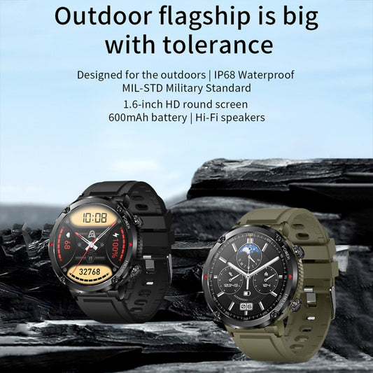 T30 1.6-inch Outdoor Sports Waterproof Smart Music Bluetooth Call Watch, Color: Black Net+Silicone by buy2fix