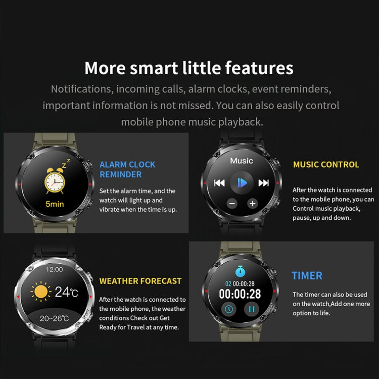 T30 1.6-inch Outdoor Sports Waterproof Smart Music Bluetooth Call Watch, Color: Black Net+Silicone by buy2fix