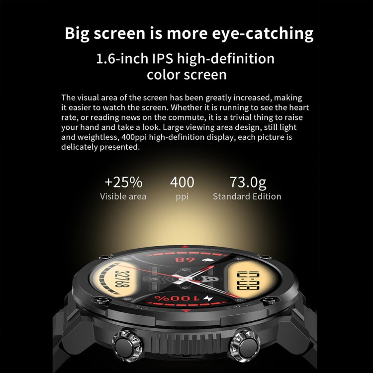 T30 1.6-inch Outdoor Sports Waterproof Smart Music Bluetooth Call Watch, Color: Black Net+Silicone by buy2fix