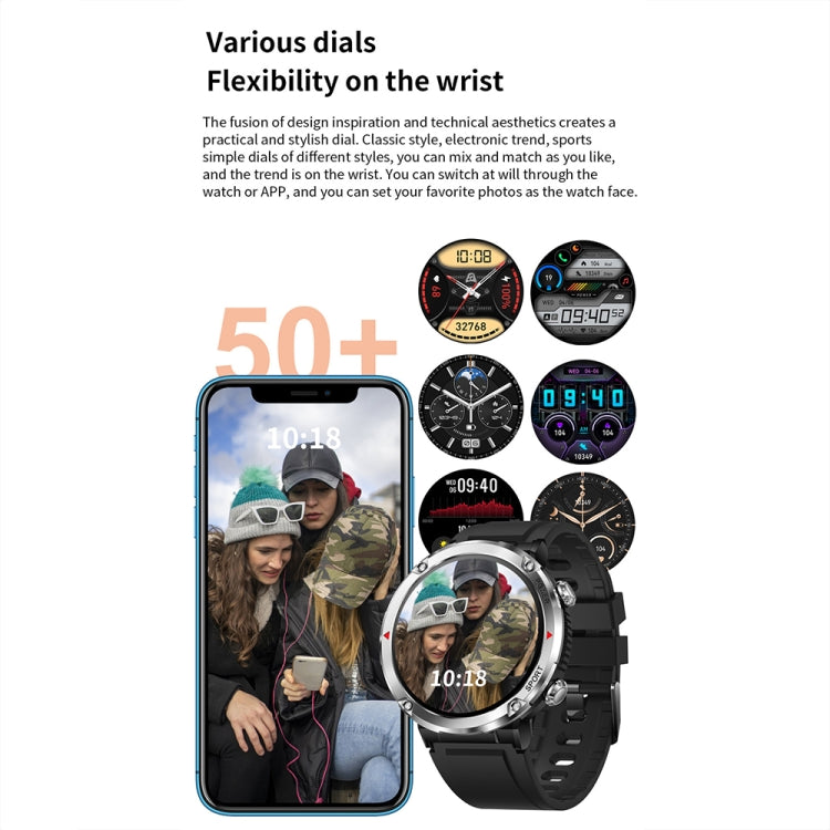 T30 1.6-inch Outdoor Sports Waterproof Smart Music Bluetooth Call Watch, Color: Black Net+Silicone by buy2fix