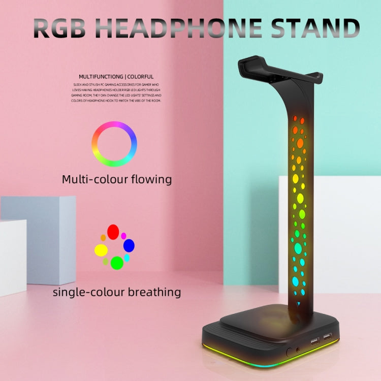 3.5mm Audio RGB Illuminated Headset Holder Dual USB Gaming Headset Display Rack(With Headphone Jack Black) by buy2fix