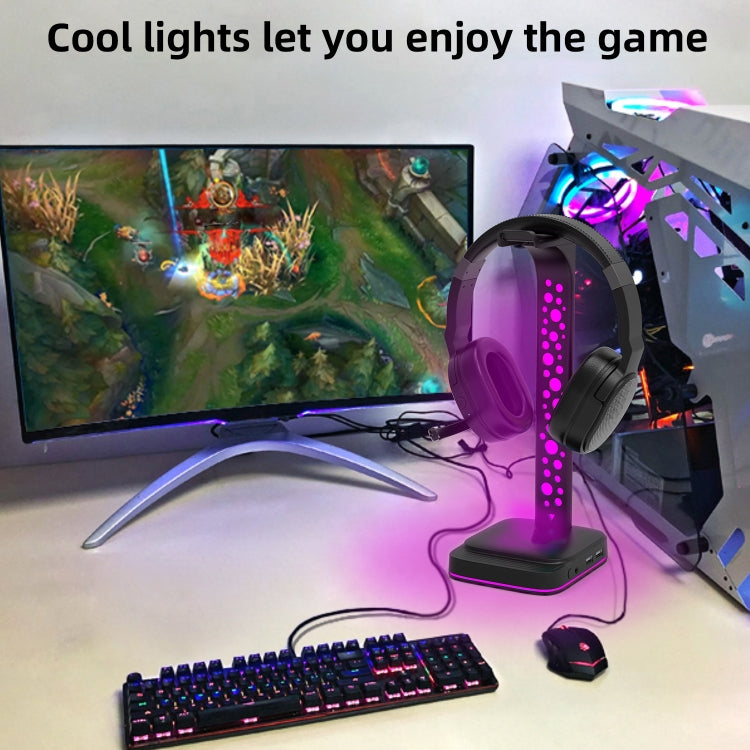 3.5mm Audio RGB Illuminated Headset Holder Dual USB Gaming Headset Display Rack(With Headphone Jack Black) by buy2fix