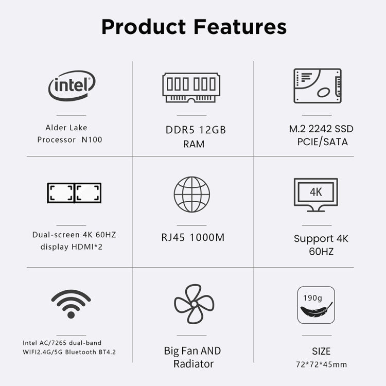 N100/DDR5 12th AlderLake-N100 Dual 4K60Hz Office And Home Mini PC, Spec: 12G+0 /UK Plug by buy2fix