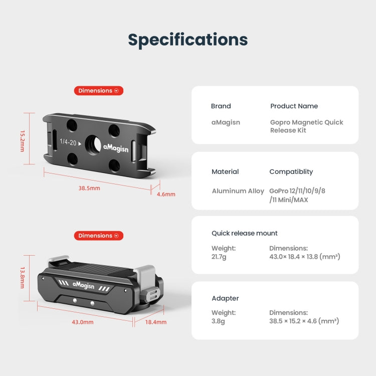 aMagisn Metal Magnetic Absorption Kit For GoPro HERO12 Black /11 Black /10 Black /9 Black by aMagisn