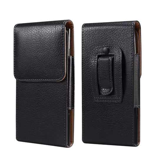 6.9 Inch  Men Vertical Mobile Phone Waist Bag Litchi Pattern Back Clip Buckle Belt Leather Case