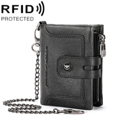 BULL CAPTAIN 088 RFID Anti-Theft Zipper Buckle Multi-Card Slot Cowhide Vertical Wallet(Black)