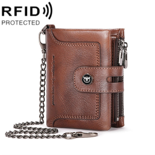 BULL CAPTAIN 088 RFID Anti-Theft Zipper Buckle Multi-Card Slot Cowhide Vertical Wallet(Coffee)