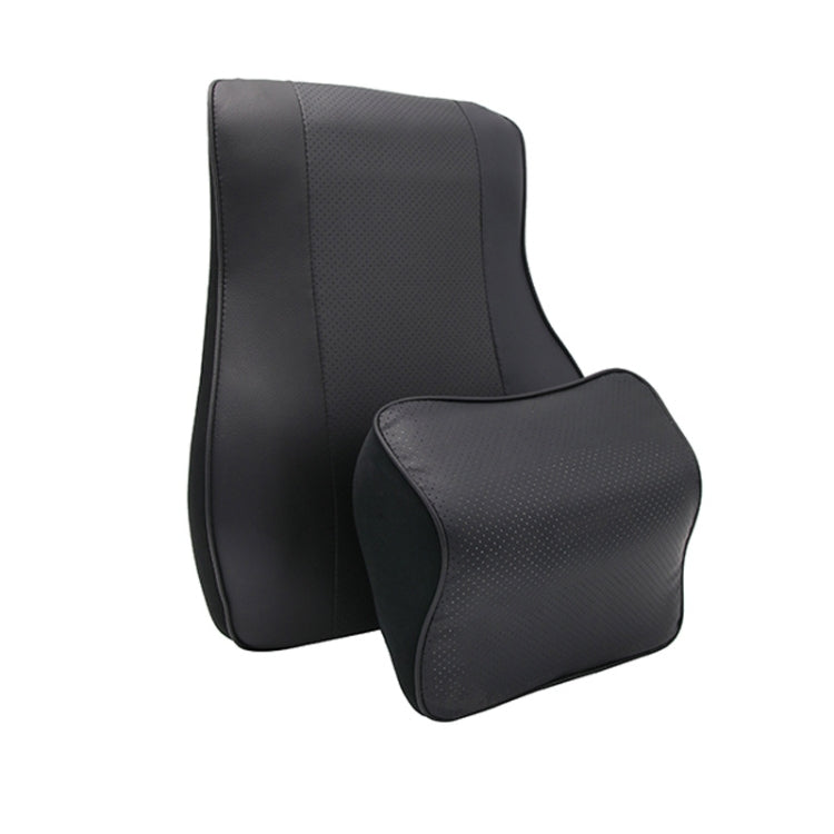 Leather Memory Foam All Season Car Seat Neck Support Cushion Headrest+Waist Pad(Black) by buy2fix