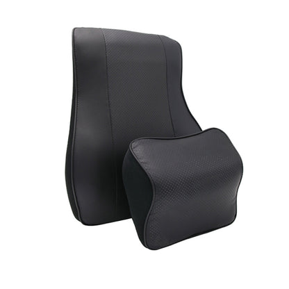 Leather Memory Foam All Season Car Seat Neck Support Cushion Headrest+Waist Pad(Black) by buy2fix