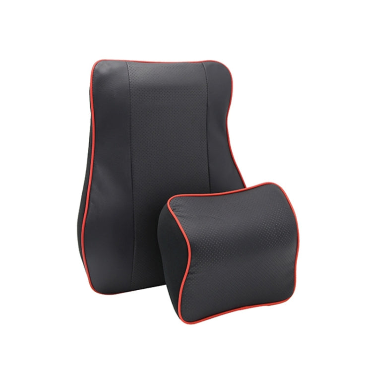 Leather Memory Foam All Season Car Seat Neck Support Cushion Headrest+Waist Pad(Black Red) by buy2fix
