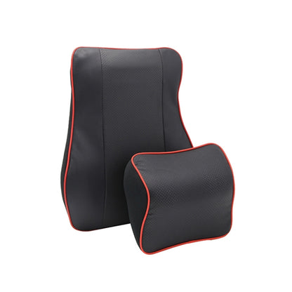 Leather Memory Foam All Season Car Seat Neck Support Cushion Headrest+Waist Pad(Black Red) by buy2fix