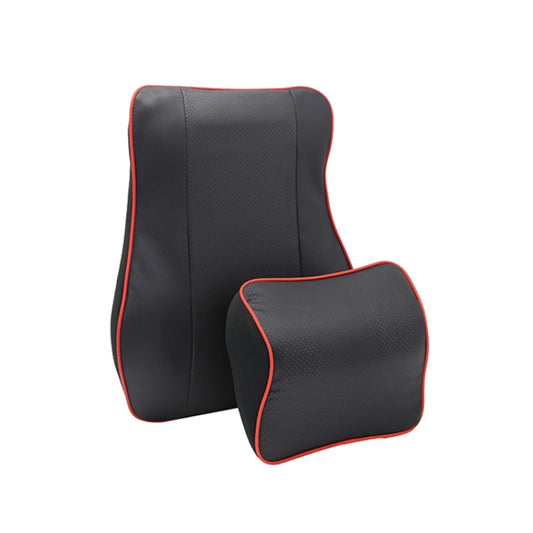 Leather Memory Foam All Season Car Seat Neck Support Cushion Headrest+Waist Pad(Black Red) by buy2fix
