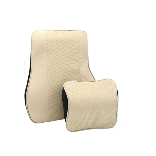 Leather Memory Foam All Season Car Seat Neck Support Cushion Headrest+Waist Pad(Beige) by buy2fix