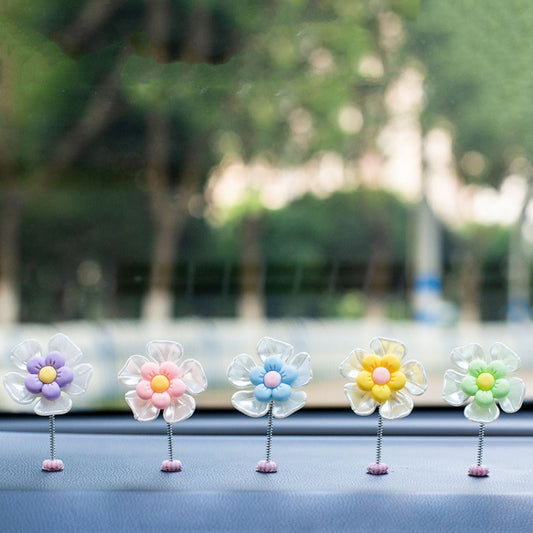 5pcs /Set Cute Cartoon Flower Car Shaking Ornament Car Dashboard Decoration, Style: Dark Color by buy2fix