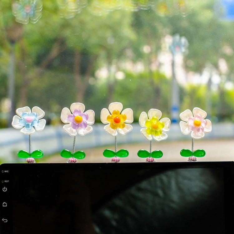 5pcs /Set Cute Cartoon Flower Car Shaking Ornament Car Dashboard Decoration, Style: Transparent Green Leaf by buy2fix