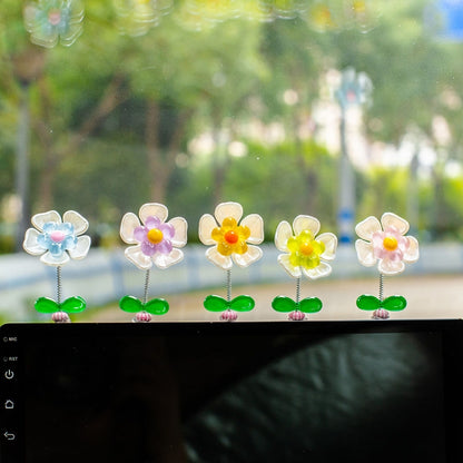 5pcs /Set Cute Cartoon Flower Car Shaking Ornament Car Dashboard Decoration, Style: Transparent Green Leaf by buy2fix