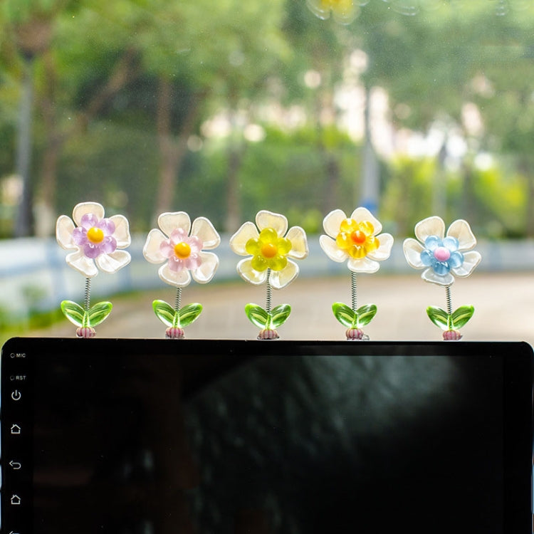 5pcs /Set Cute Cartoon Flower Car Shaking Ornament Car Dashboard Decoration, Style: Green Leaf Transparent by buy2fix