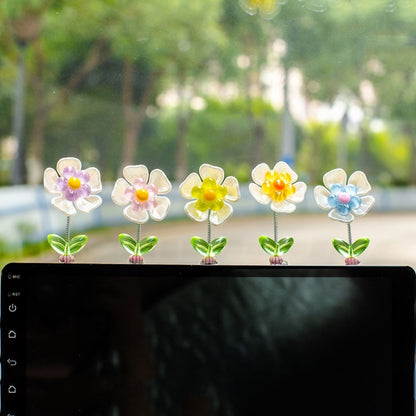 5pcs /Set Cute Cartoon Flower Car Shaking Ornament Car Dashboard Decoration, Style: Green Leaf Transparent by buy2fix