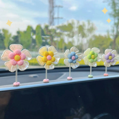 5pcs /Set Cute Cartoon Flower Car Shaking Ornament Car Dashboard Decoration, Style: Transparent Green Leaf by buy2fix