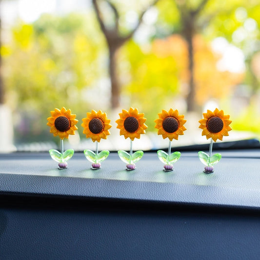 5pcs /Set Cute Sunflower Car Ornament Car Center Console Shaking Flowers Decoration, Style: A Model Transparent Leaves by buy2fix