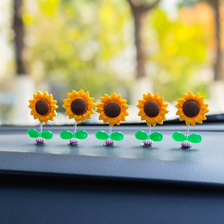 5pcs /Set Cute Sunflower Car Ornament Car Center Console Shaking Flowers Decoration, Style: A Model Green Leaves by buy2fix