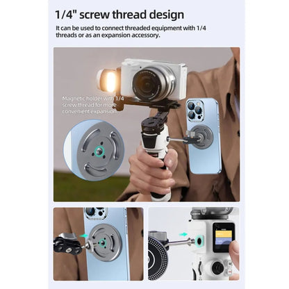 Magnetic Phone Holder with 1/4 Inch Hole for Tripod Magic Arm(Titanium Color) by buy2fix