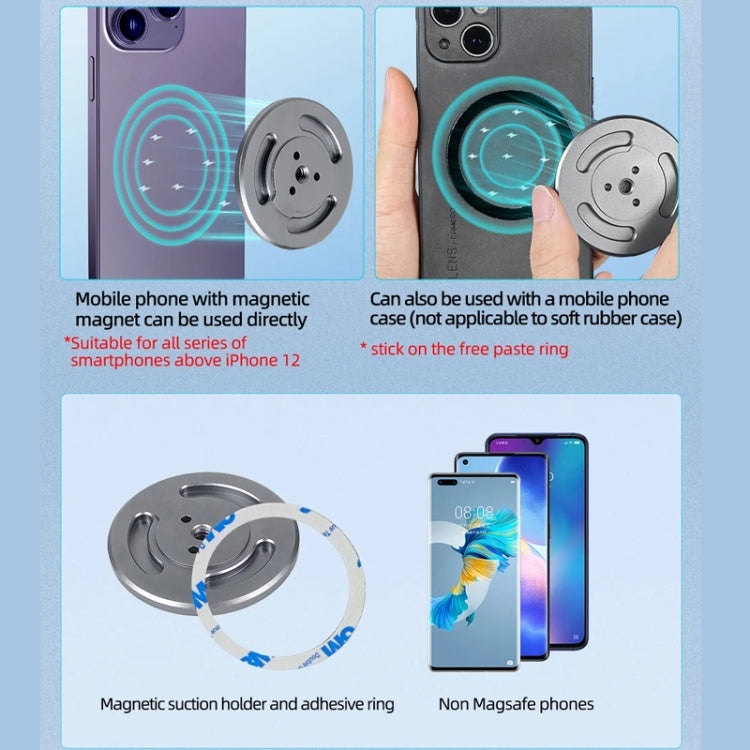 Magnetic Phone Holder with 1/4 Inch Hole for Tripod Magic Arm(Titanium Color) by buy2fix