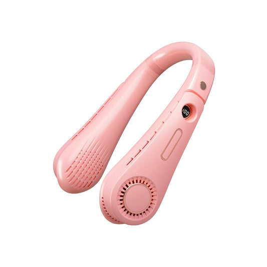 F11 Portable USB Charging Rotating Digital Display Bladeless Hanging Neck Fan(Pink) by buy2fix
