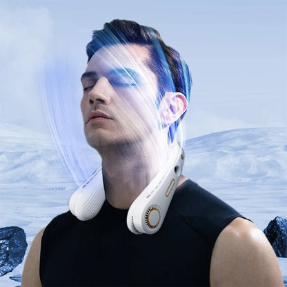 F11 Portable USB Charging Rotating Digital Display Bladeless Hanging Neck Fan(Blue) by buy2fix