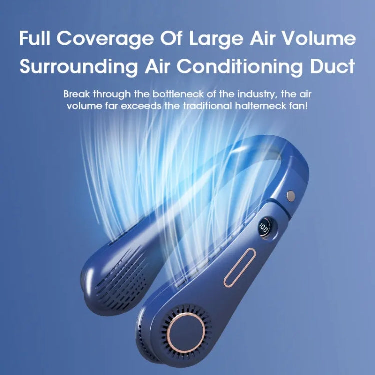 F11 Portable USB Charging Rotating Digital Display Bladeless Hanging Neck Fan(Blue) by buy2fix