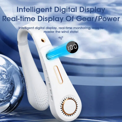 F11 Portable USB Charging Rotating Digital Display Bladeless Hanging Neck Fan(Blue) by buy2fix