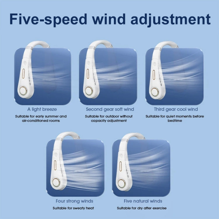 F11 Portable USB Charging Rotating Digital Display Bladeless Hanging Neck Fan(Blue) by buy2fix