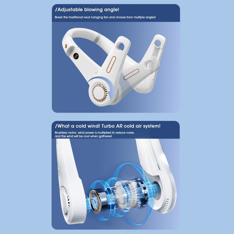 F11 Portable USB Charging Rotating Digital Display Bladeless Hanging Neck Fan(Blue) by buy2fix