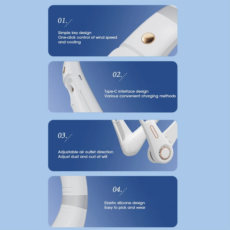 F11 Portable USB Charging Rotating Digital Display Bladeless Hanging Neck Fan(Blue) by buy2fix