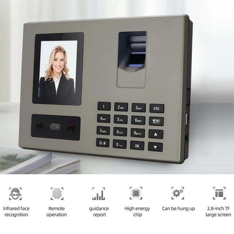 FA03 Intelligent Voice Prompt Face Recognition Fingerprint Attendance Machine(English with EU Plug) by buy2fix