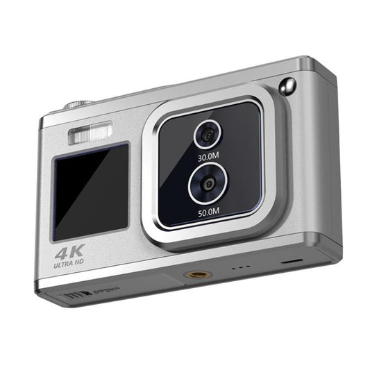 4K HD Optical Dual Lens Digital Camera 50MP Dual Screen Selfie Camera, No Memory(Silver) - Video Cameras by buy2fix | Online Shopping UK | buy2fix