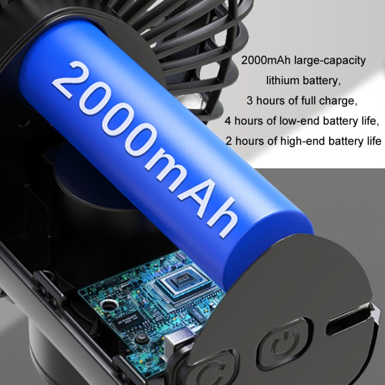 Car Clip-On Rechargeable Electric Oscillating Head Fan With Light(White) by buy2fix