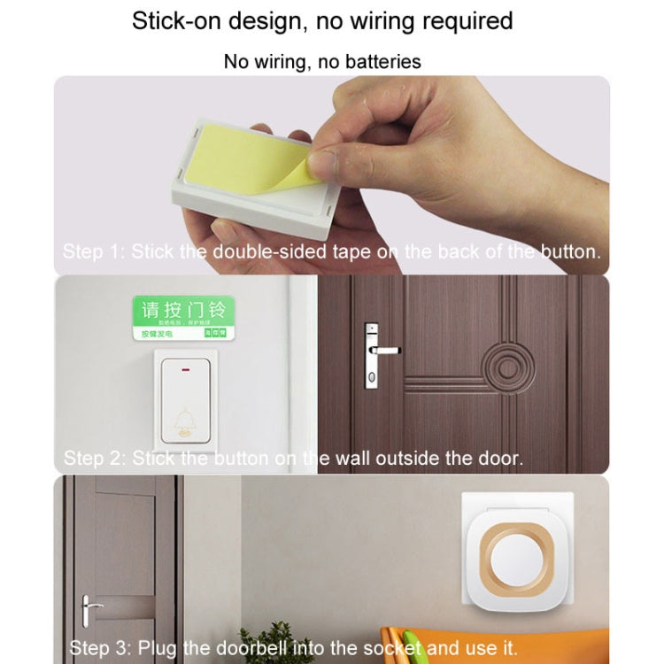 Flash Wireless Home Doorbell Self-Generated Smart Remote Control Doorbell Without Batteries, Specification: 1 For 2 White(US Plug) by buy2fix