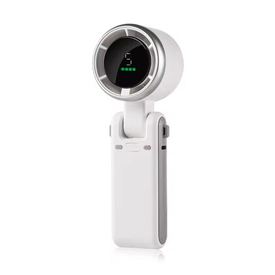 Hand-held Folding Turbo Fan Hanging Neck & Desktop Dual-use 5 Gear Adjustable with Digital Display(White)