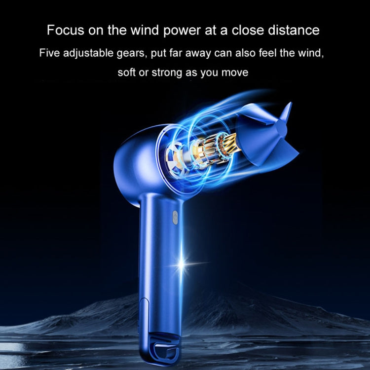 USB Charging Digital Display Handheld Turbo Fan Portable Foldable Buckle Small Fan(Blue) by buy2fix