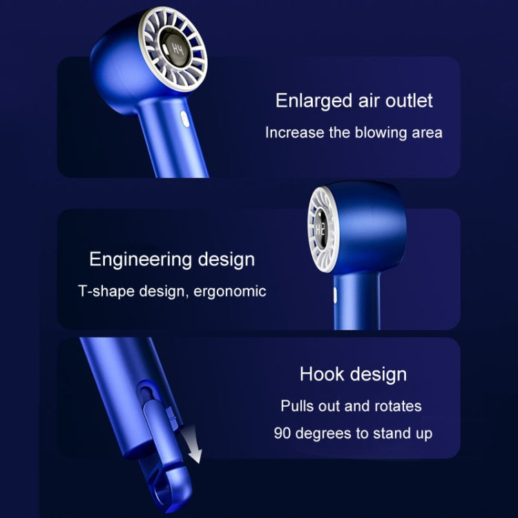 USB Charging Digital Display Handheld Turbo Fan Portable Foldable Buckle Small Fan(Blue) by buy2fix