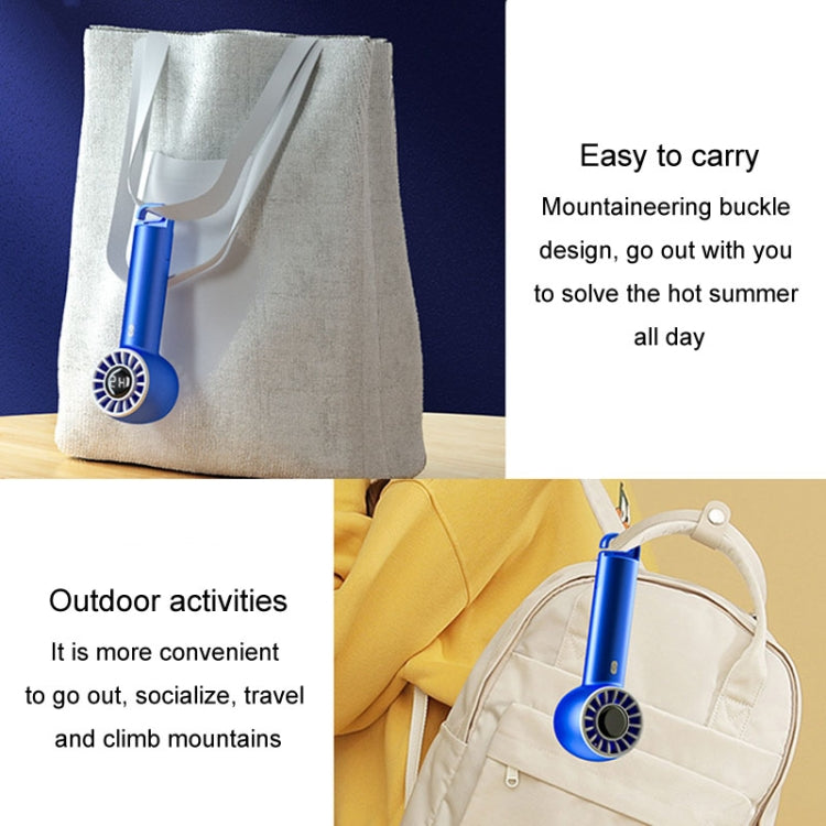 USB Charging Digital Display Handheld Turbo Fan Portable Foldable Buckle Small Fan(Blue) by buy2fix